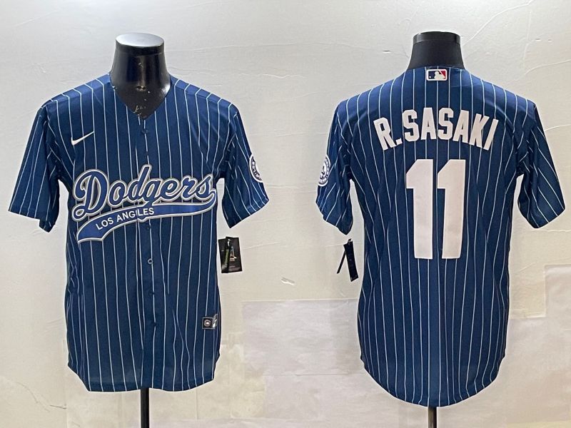 Men Los Angeles Dodgers #11 R.Sasaki Blue Stripe Joint Name 2025 Nike MLB Jersey style 1->los angeles dodgers->MLB Jersey